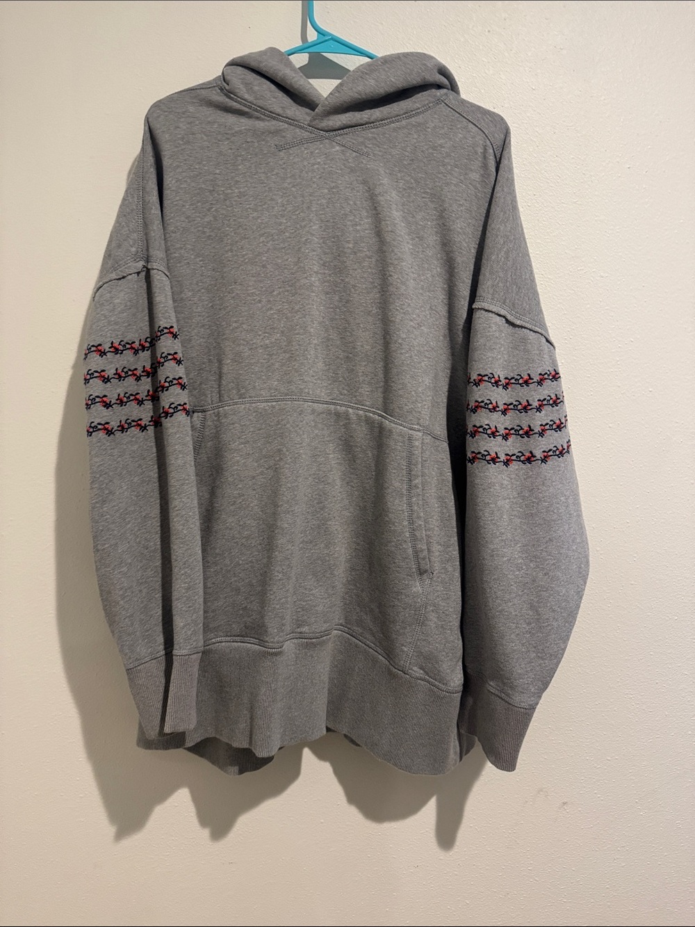 FP Movement by Free People Gray Hooded Sweatshirt with Sleeve Embroidery